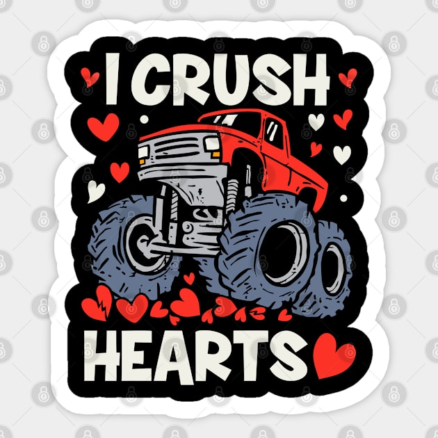 Valentines Day Monster Truck I Crush Hearts Boys Toddler I Crush Hearts Sticker by DenverSlade